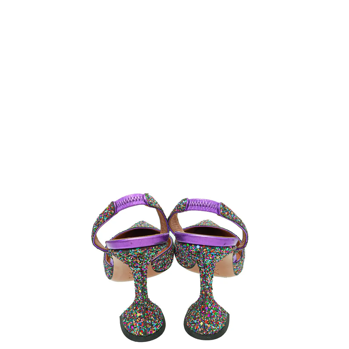 Amina Muaddi Metallic Purple Multicolor Glitter Holli Slingback Pumps 39