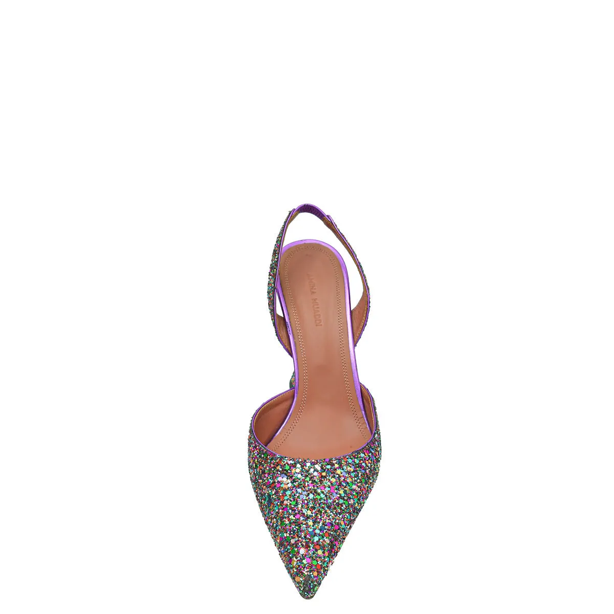 Amina Muaddi Metallic Purple Multicolor Glitter Holli Slingback Pumps 39