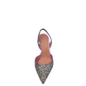 Amina Muaddi Metallic Purple Multicolor Glitter Holli Slingback Pumps 39