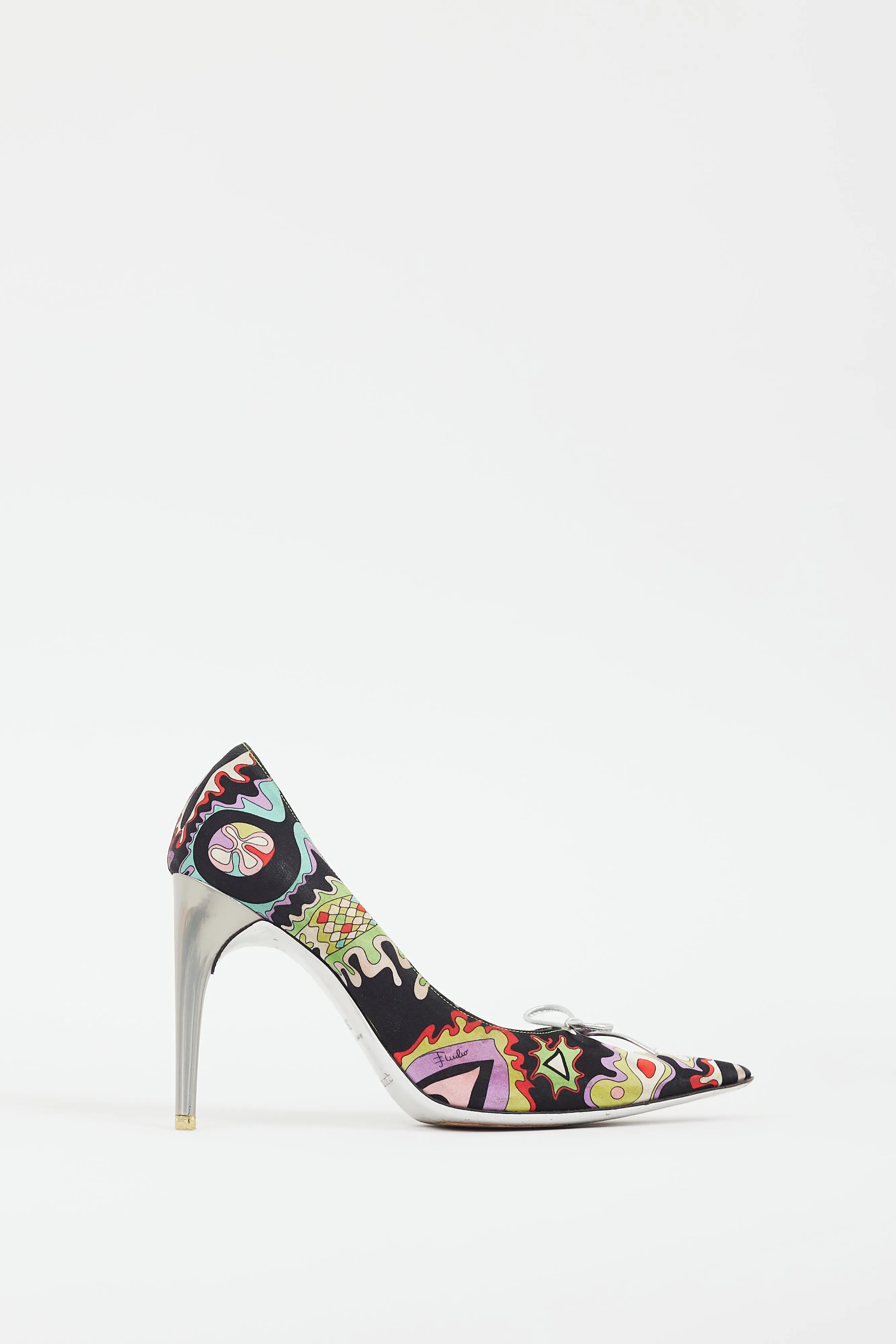 Black & Multi Satin Patterned Heel