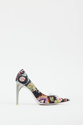 Black & Multi Satin Patterned Heel