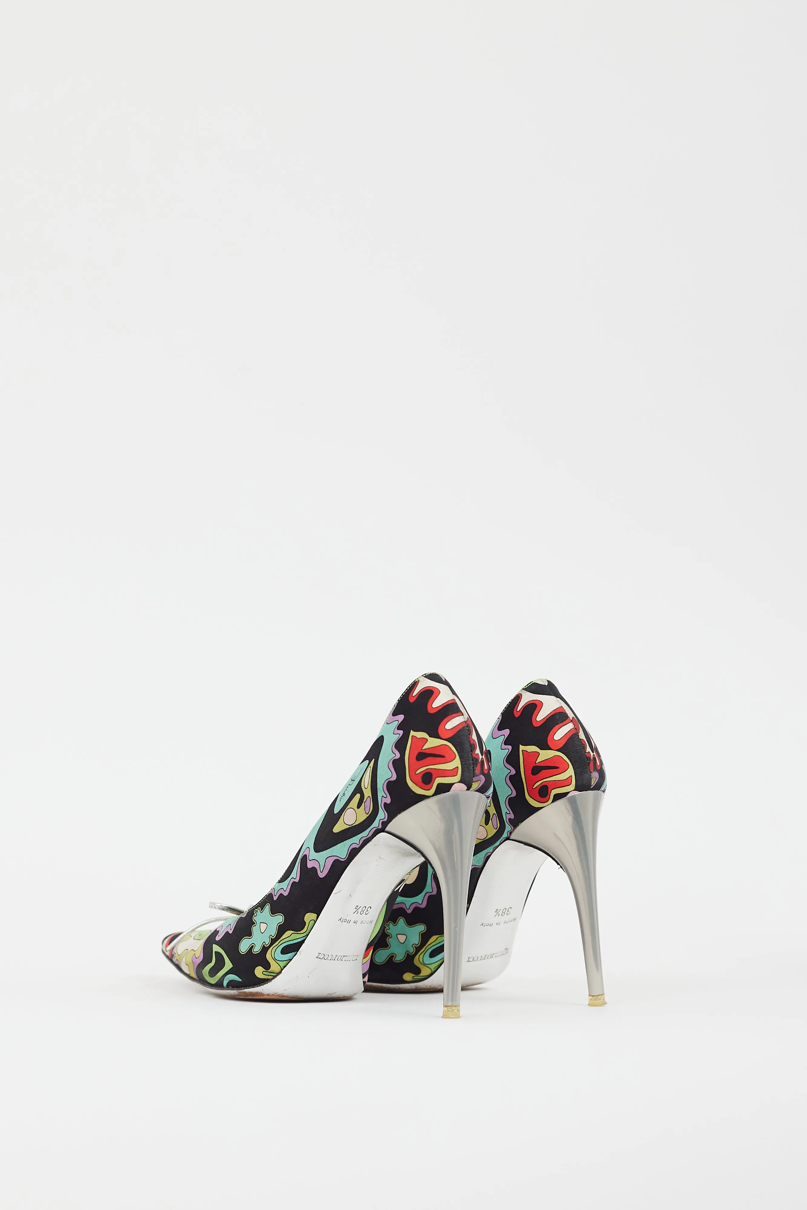 Black & Multi Satin Patterned Heel