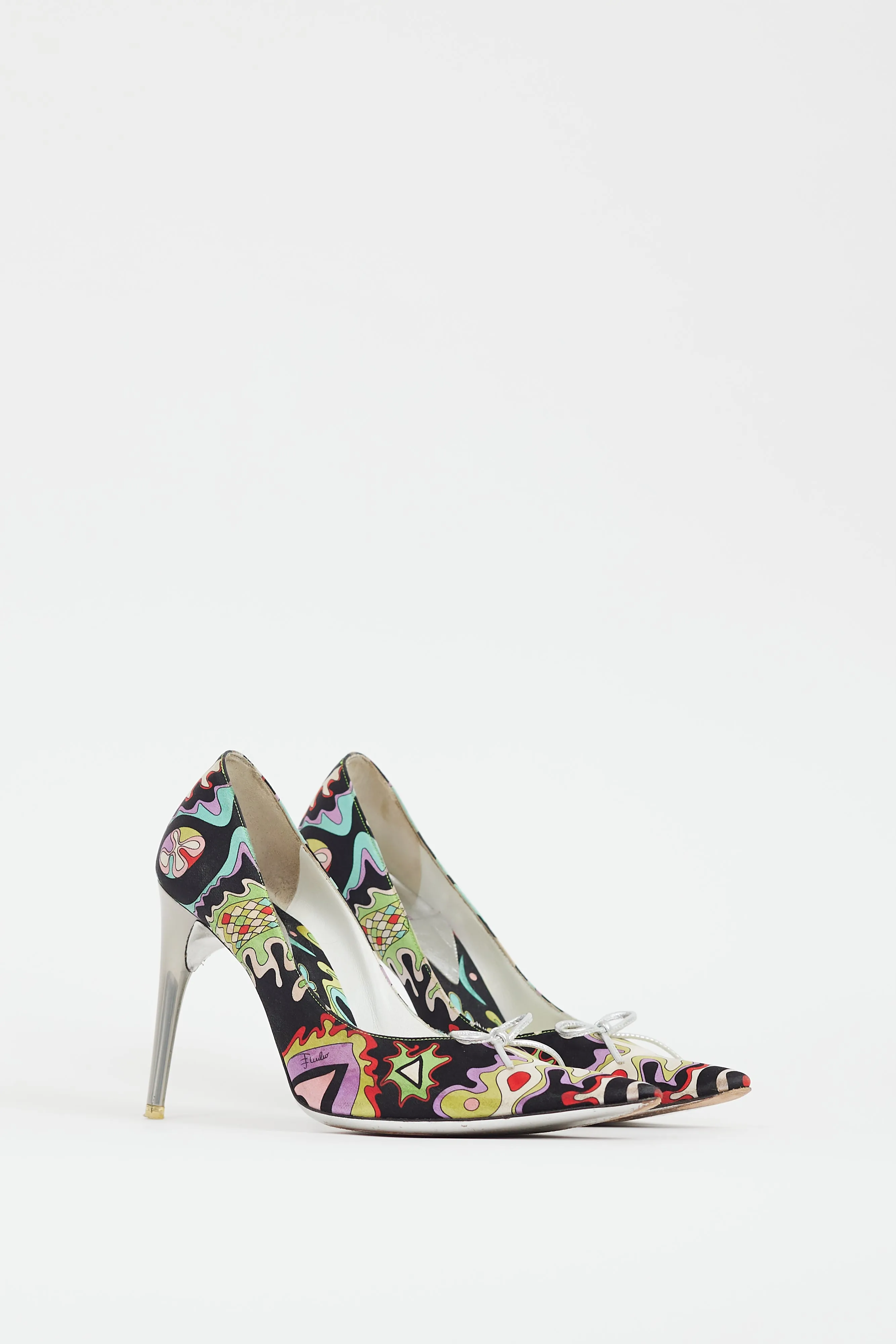 Black & Multi Satin Patterned Heel