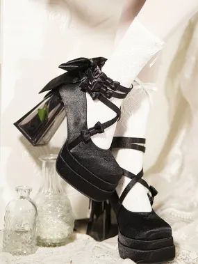 Black Camellia Flower High Block Heel Elegant Platform High Heels
