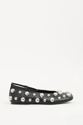 Black Leather Studded Ballerina Flat