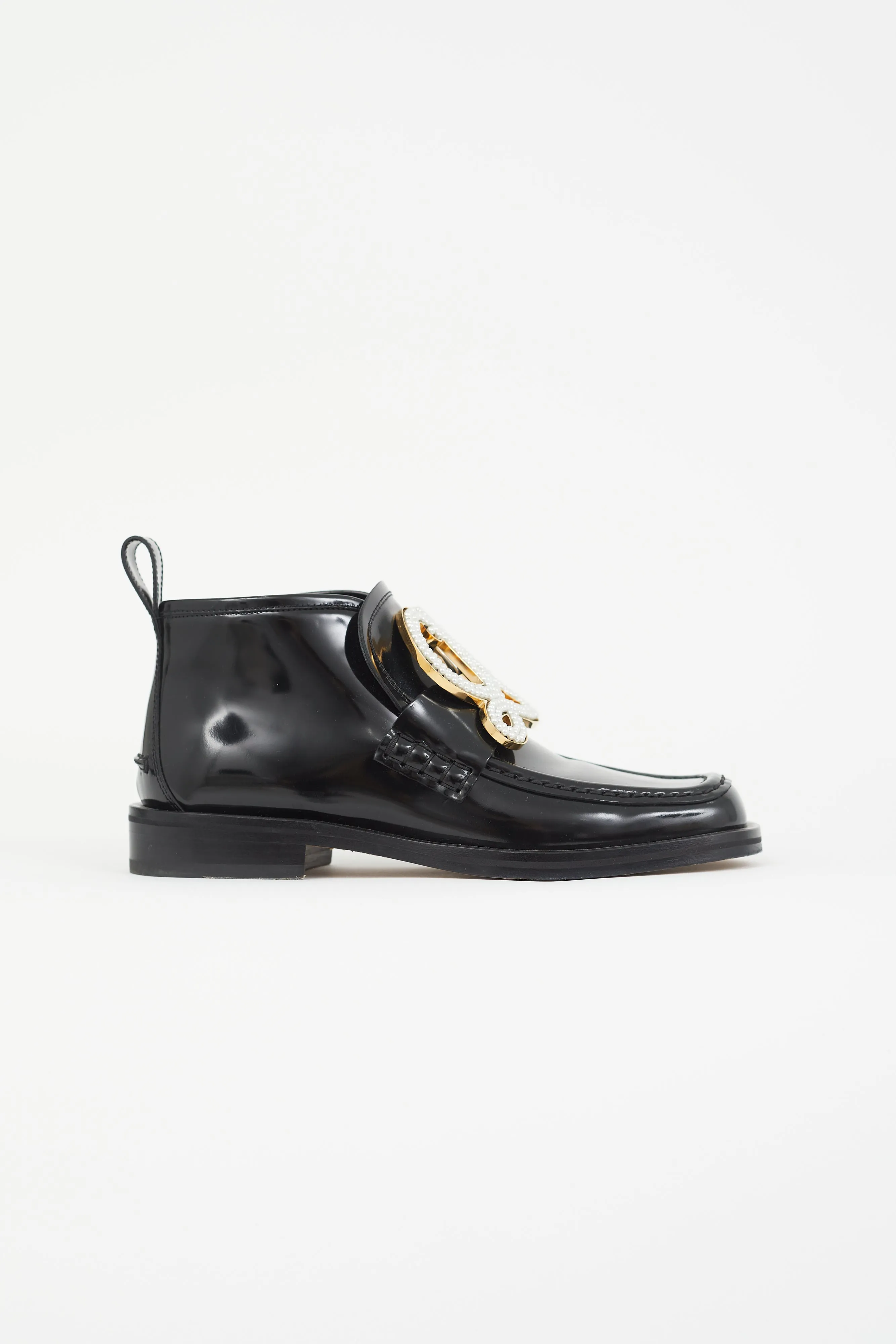 Black Patent & Pearl Logo Hi-Top Loafer