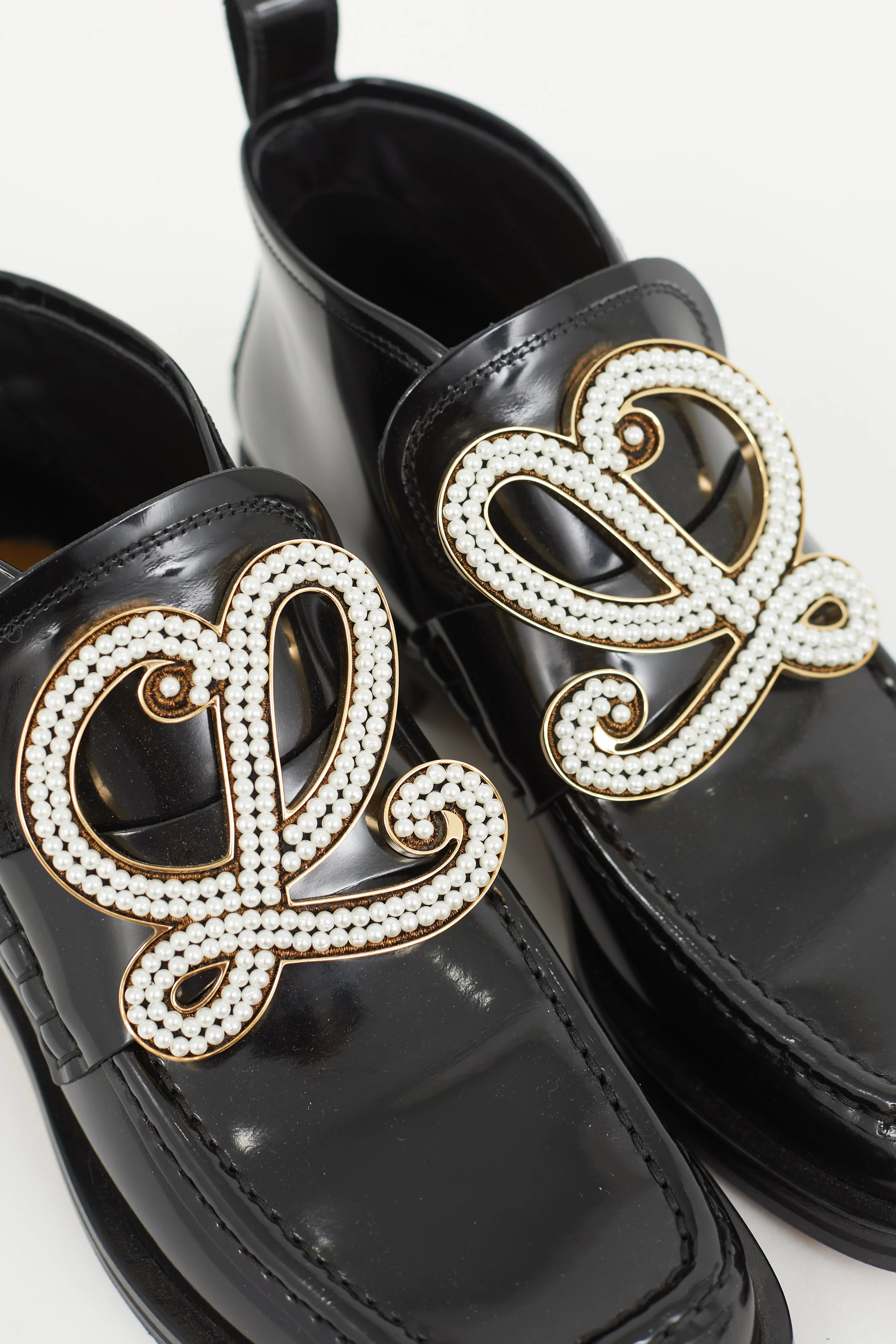 Black Patent & Pearl Logo Hi-Top Loafer