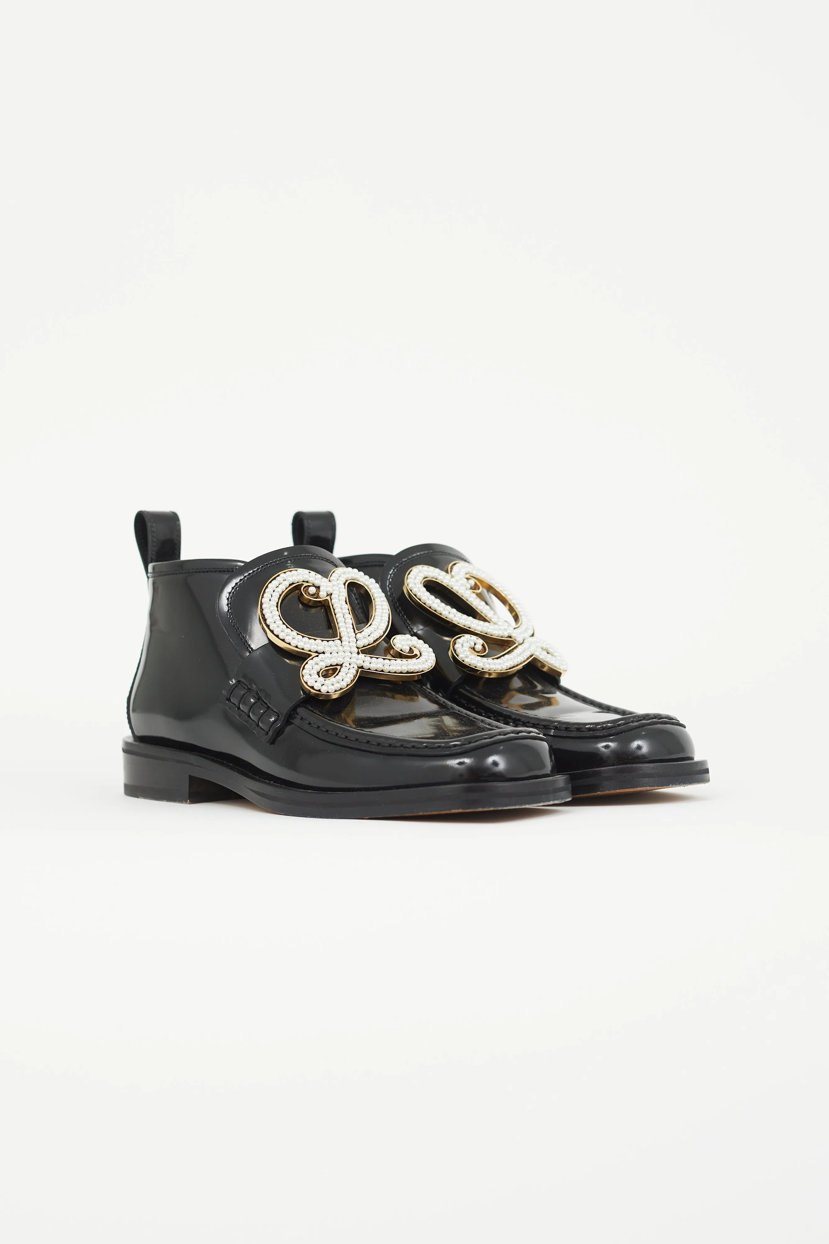 Black Patent & Pearl Logo Hi-Top Loafer