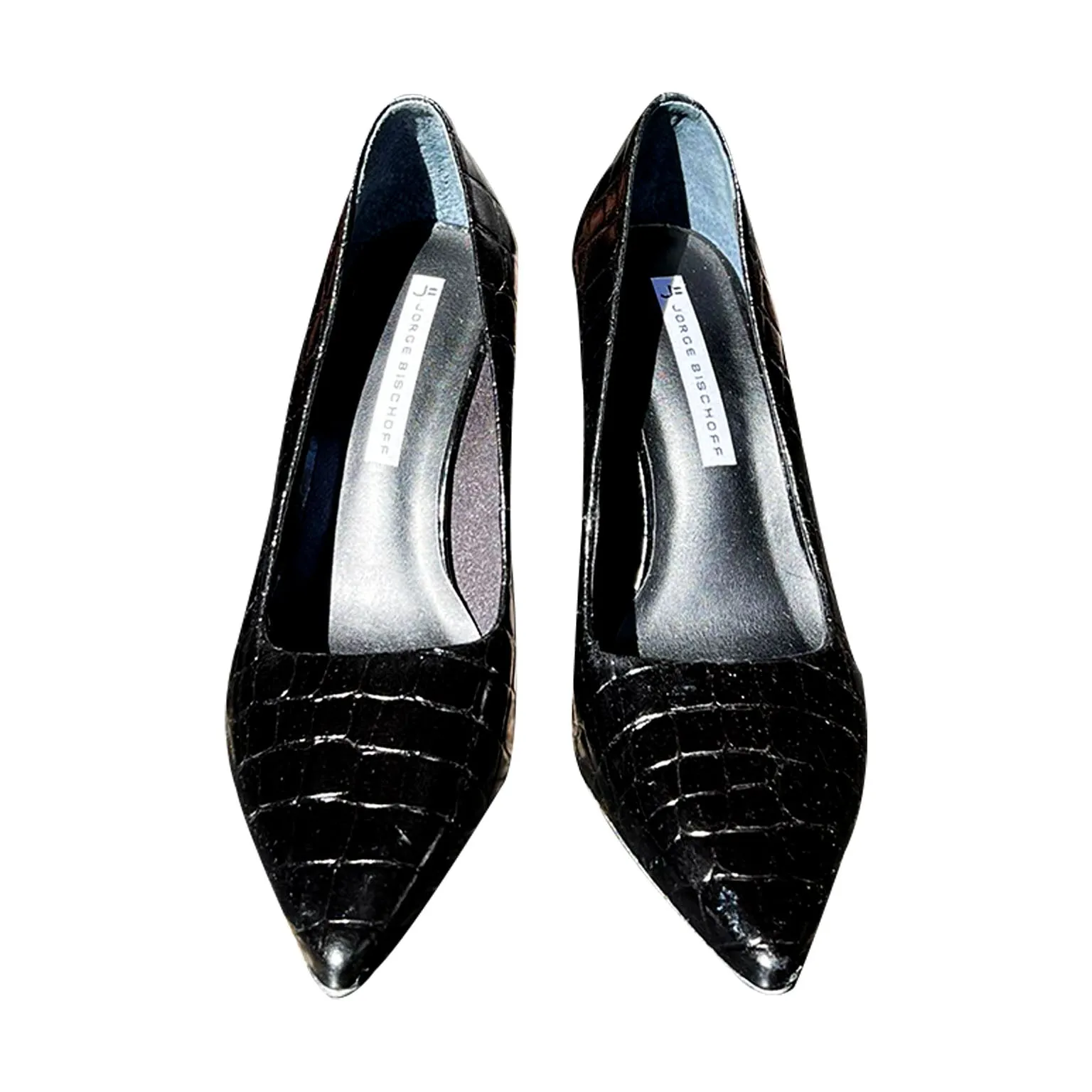 Croc Embossed Black Leather Heel