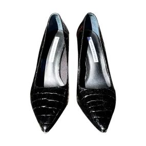 Croc Embossed Black Leather Heel