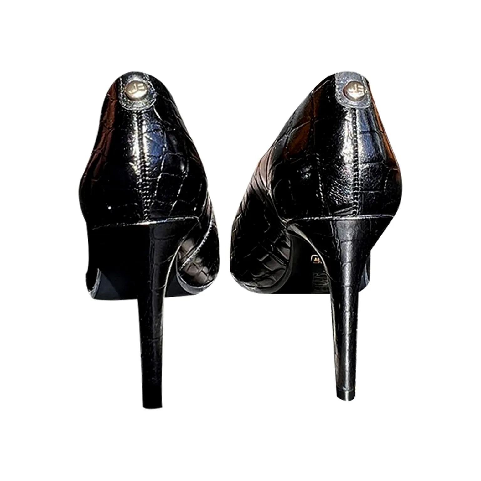Croc Embossed Black Leather Heel