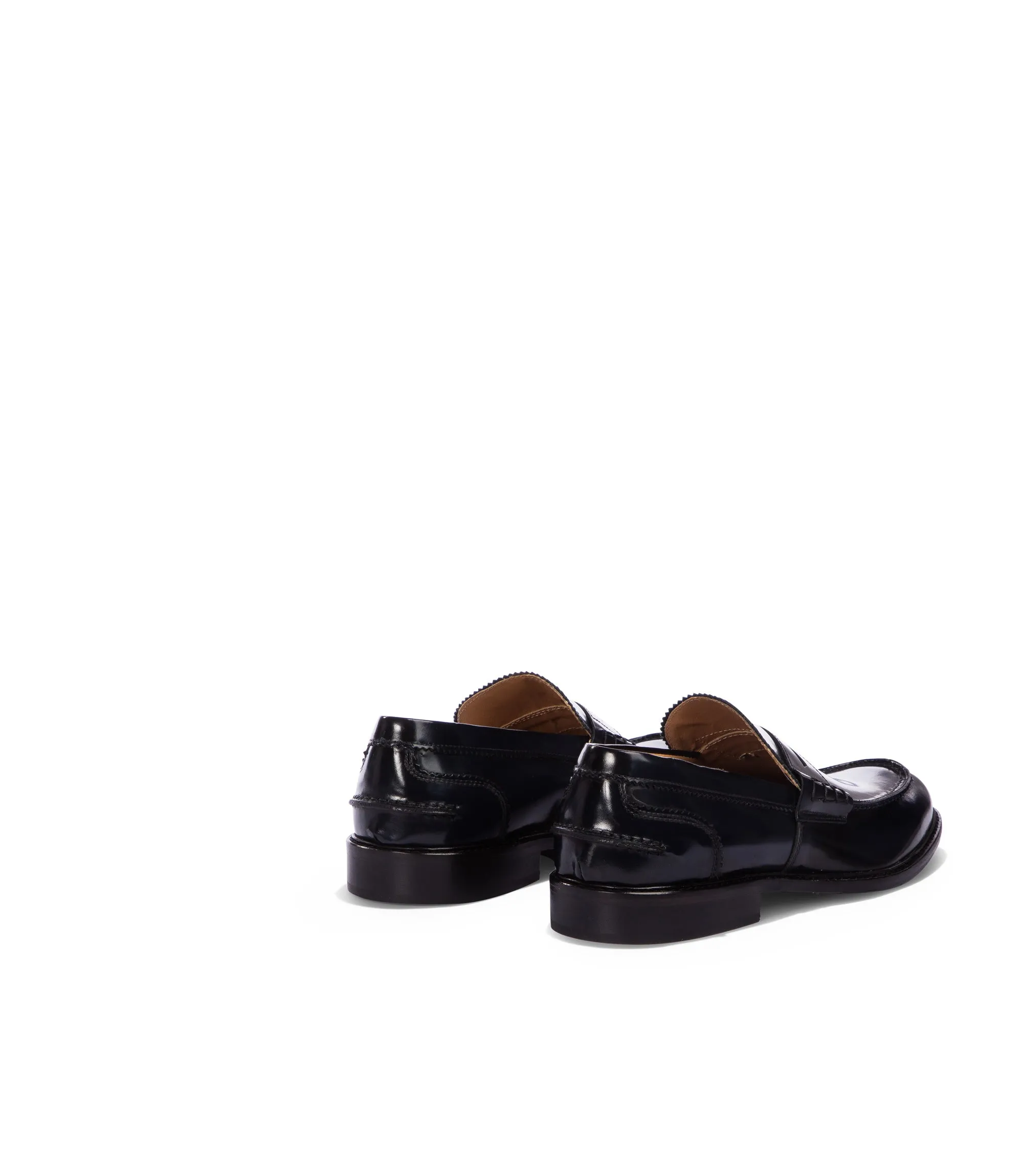 dark blue leather penny loafers