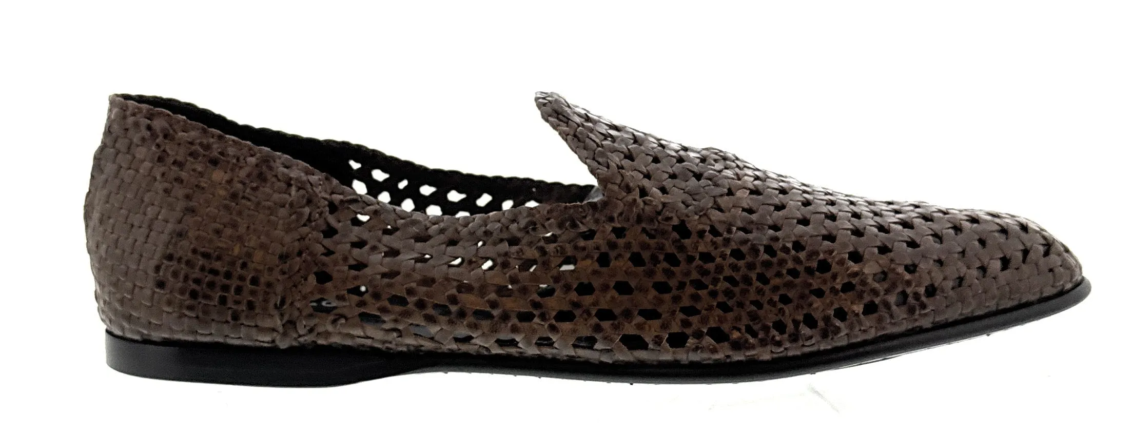 Dolce & Gabbana Men's Brown Woven Leather Slip-On Loafers Summer Shoe-EU41