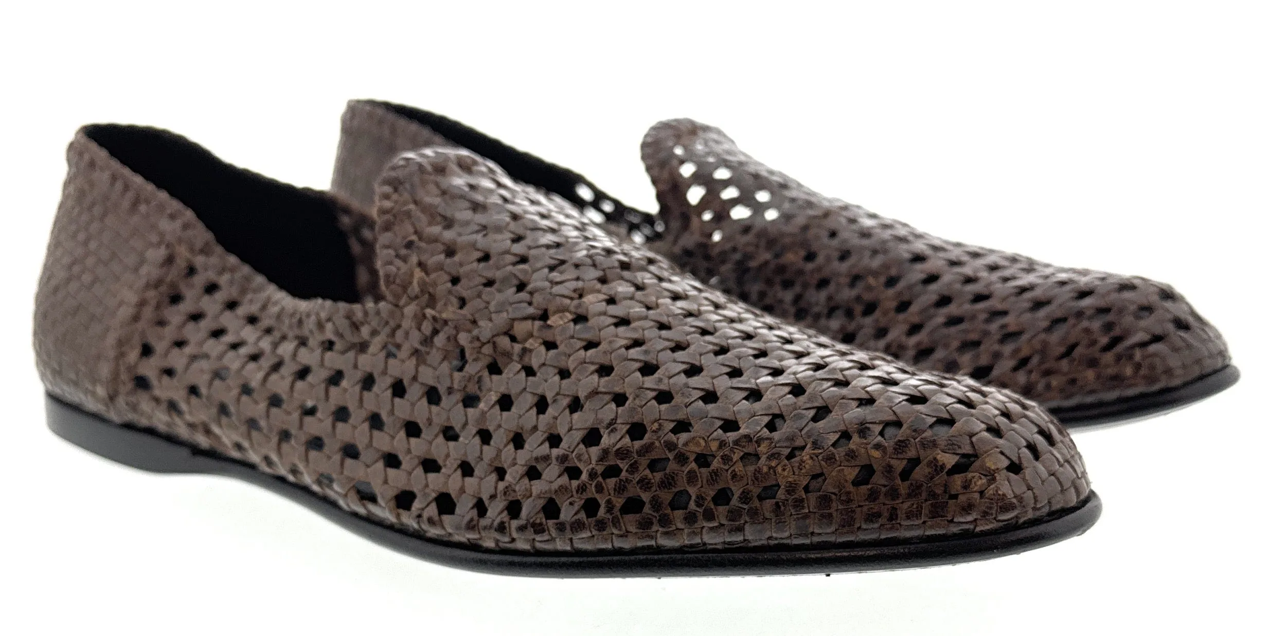 Dolce & Gabbana Men's Brown Woven Leather Slip-On Loafers Summer Shoe-EU41