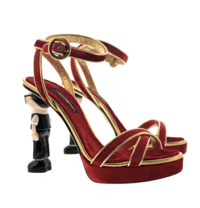 Dolce & Gabbana Red Velvet Character Heel Sandals — Iconic Designer Figurine Heel-EU36