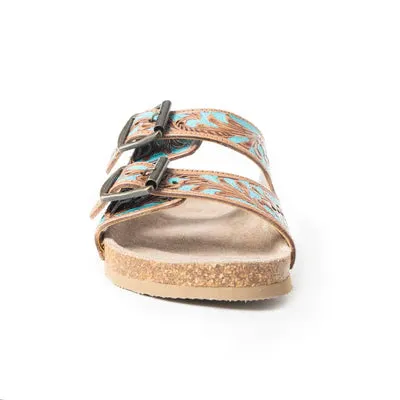 Falling Feather Tooled Leather Sandals