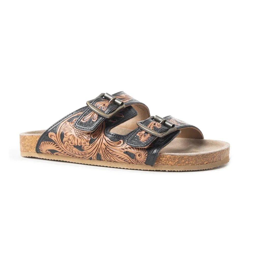 Falling Feather Tooled Leather Sandals