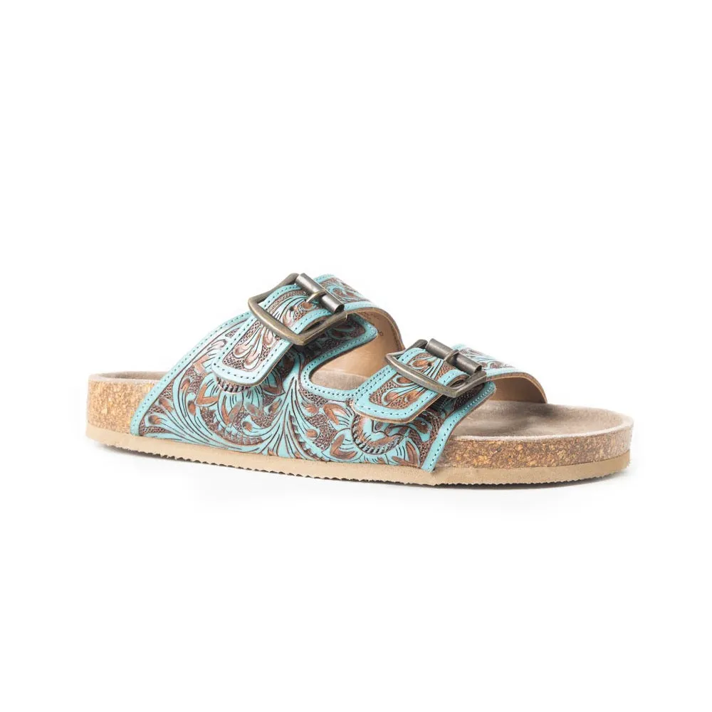 Falling Feather Tooled Leather Sandals
