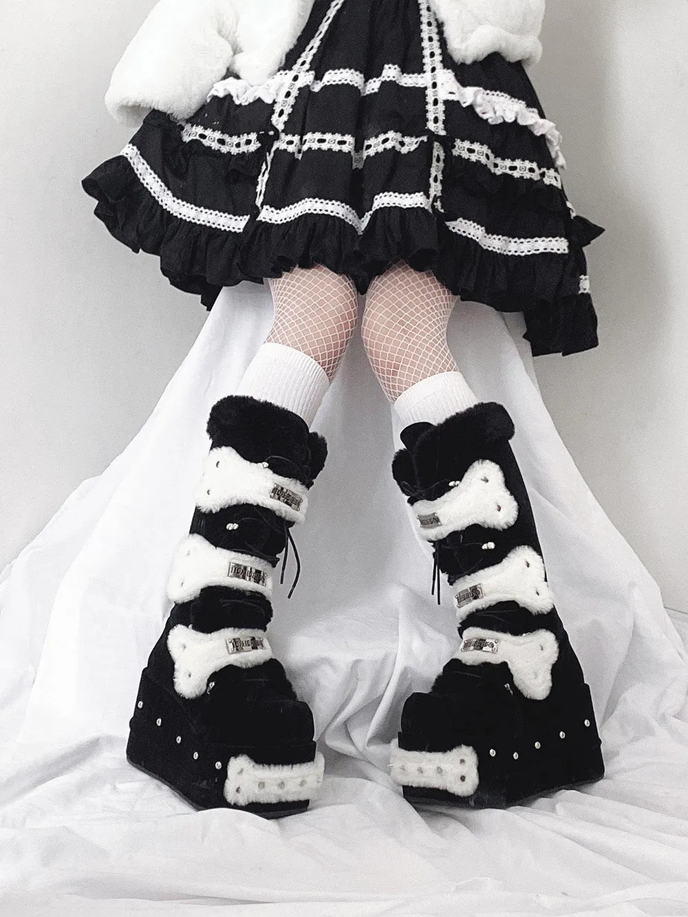 Fleece Lace Up Black Winter Platform Boots