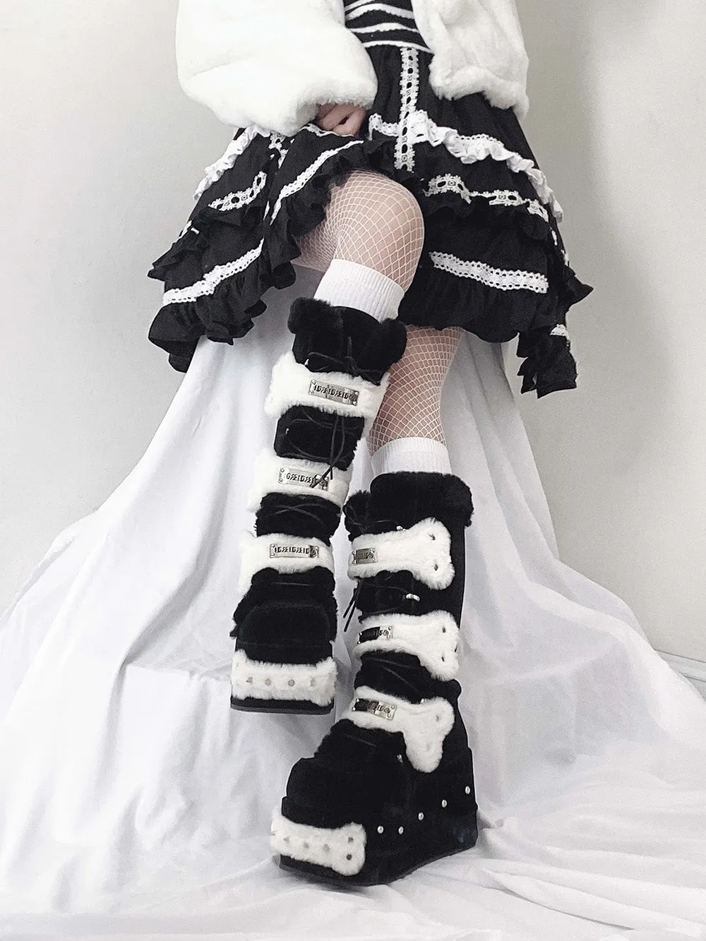 Fleece Lace Up Black Winter Platform Boots