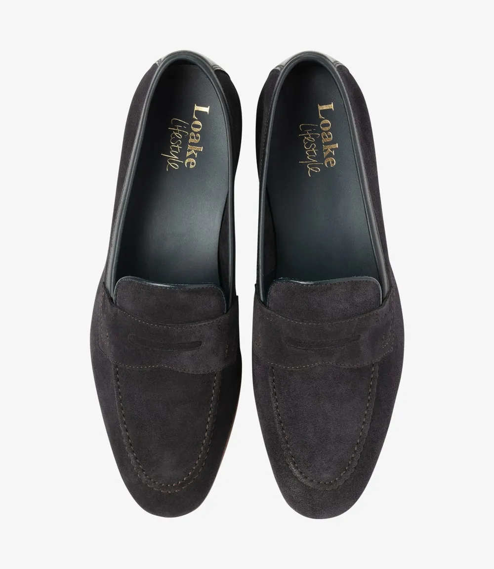 Loake Men's Darwin Leather Loafer Shoes Navy Blue Suede