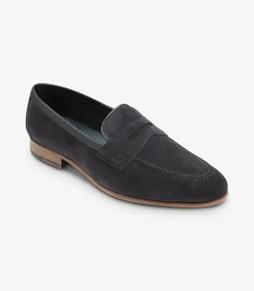 Loake Men's Darwin Leather Loafer Shoes Navy Blue Suede