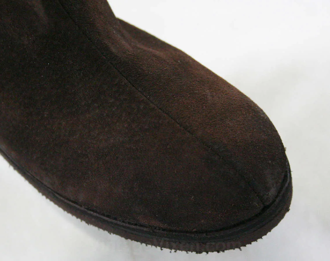 Size 6 1/2 Fleecy Boots - Unworn - Brown Cotton Canvas Boot - Faux Shearling - Wooden Toggles - Fall Winter Deadstock - Hush Puppies 43705-1