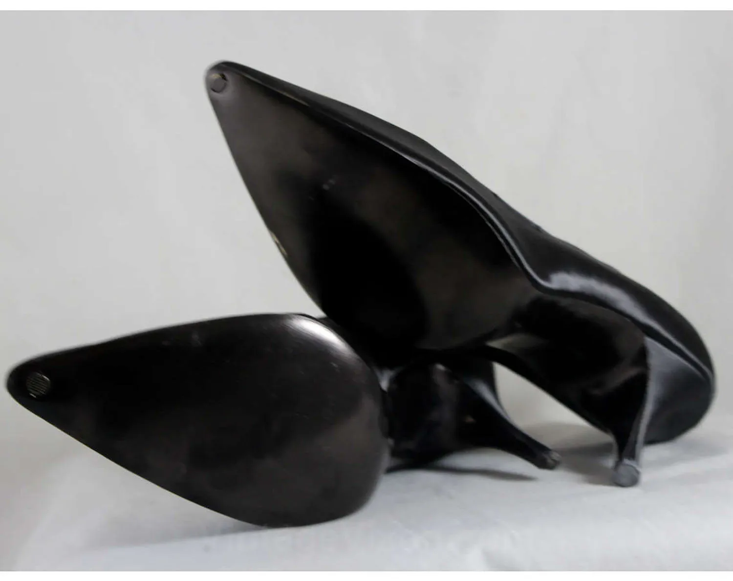 Size 7 1/2 Black High Heel Shoes - 1950s Glossy Satin Stilettos - Elegant 50s Pointed Toe 4-Inch Heel - Mid Century Cocktail Evening - 7.5 M