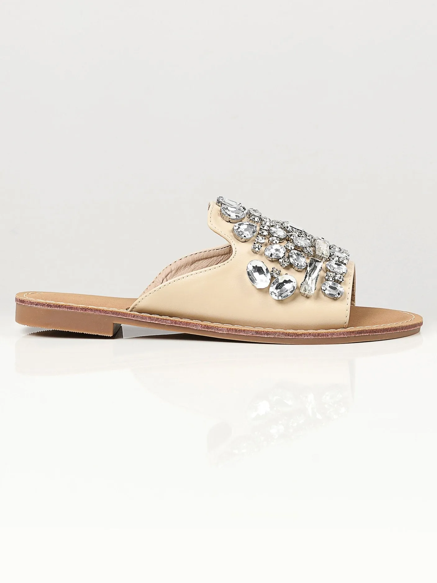 Stone Studded Flats - Beige