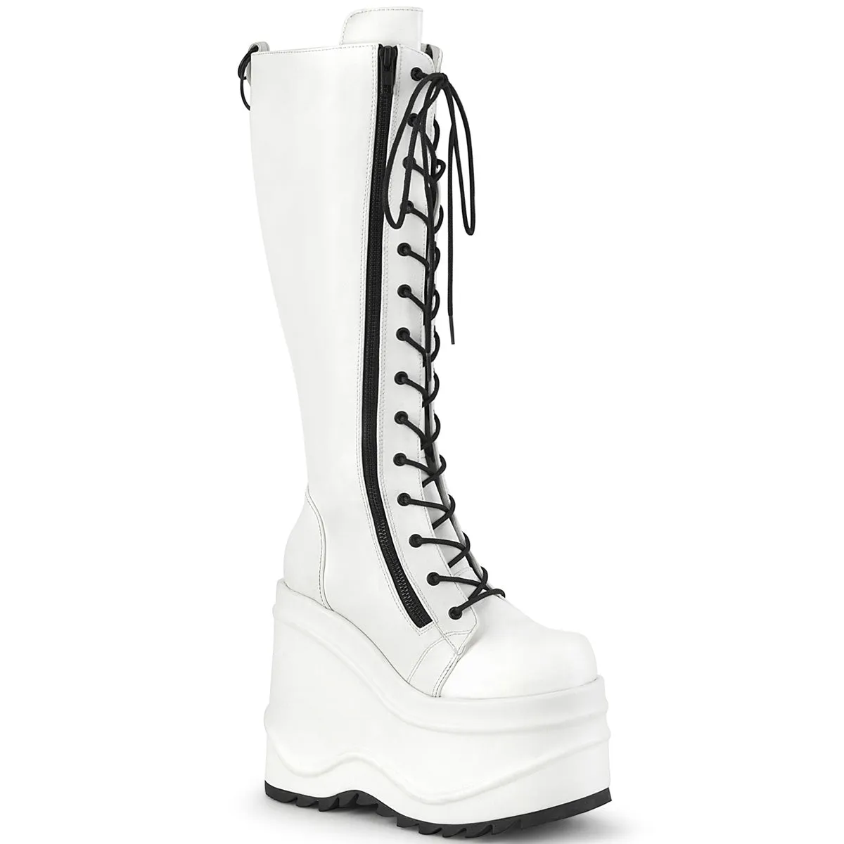Wave 200 6" Platform Knee Boots White Vegan Leather