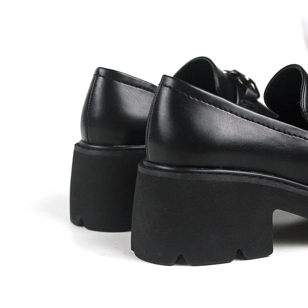 Women Vintage Loafers Chunky Genuine Leather Shoes
