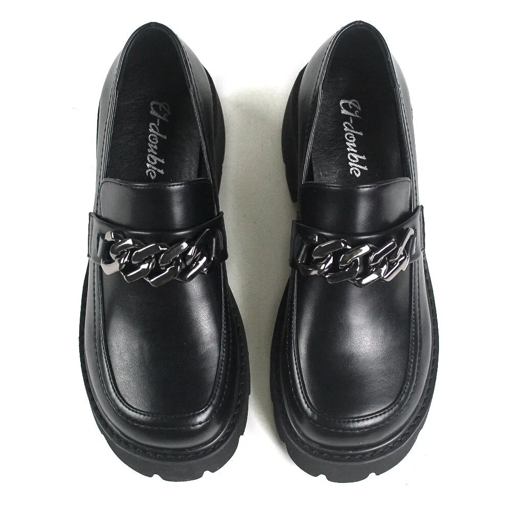 Women Vintage Loafers Chunky Genuine Leather Shoes