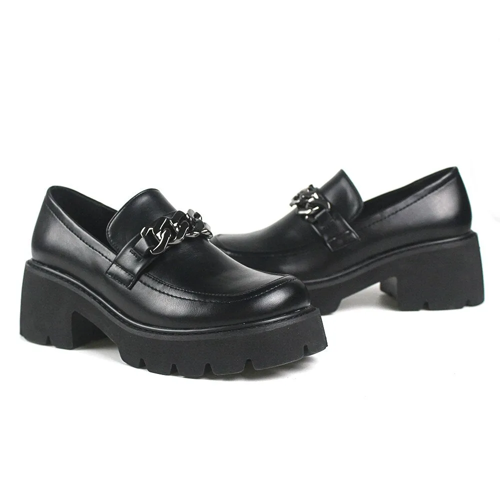 Women Vintage Loafers Chunky Genuine Leather Shoes
