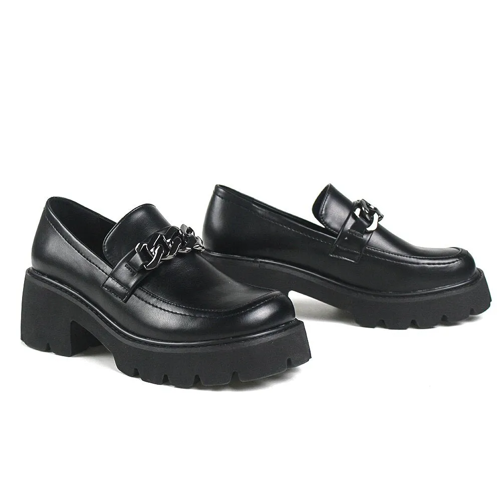 Women Vintage Loafers Chunky Genuine Leather Shoes